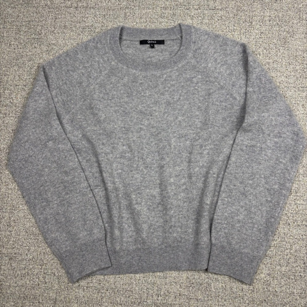 Quince Cashmere Sweater Womens L Crewneck Raglan Heather Grey Long Sleeve